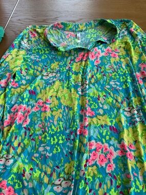 Bright Floral Collared Blouse - Turquoise & Pink